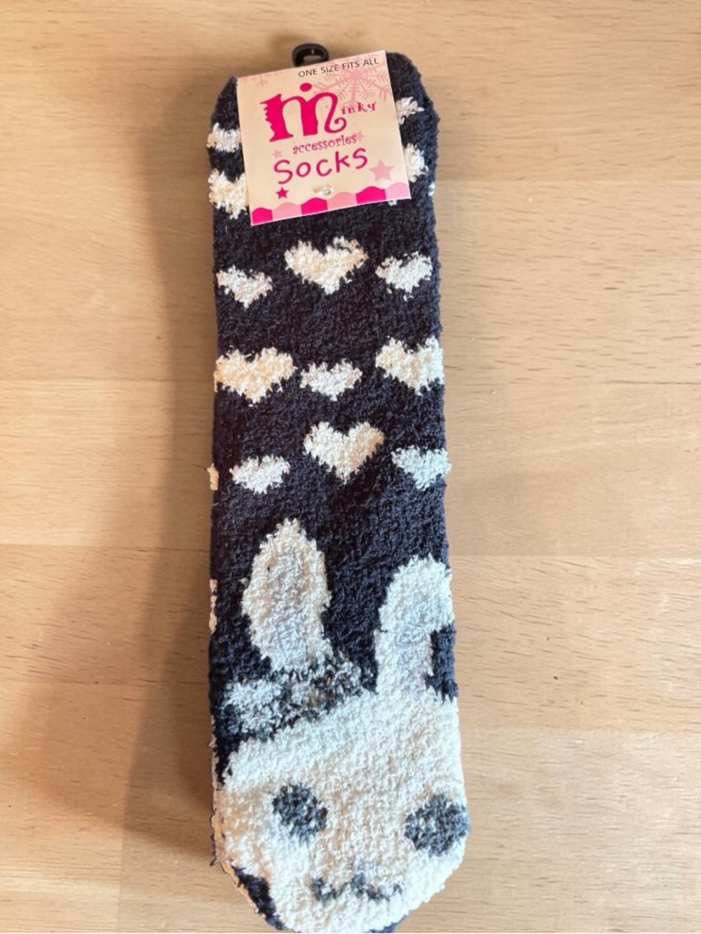 Heart & Bunny Cozy Socks - Black & Cream